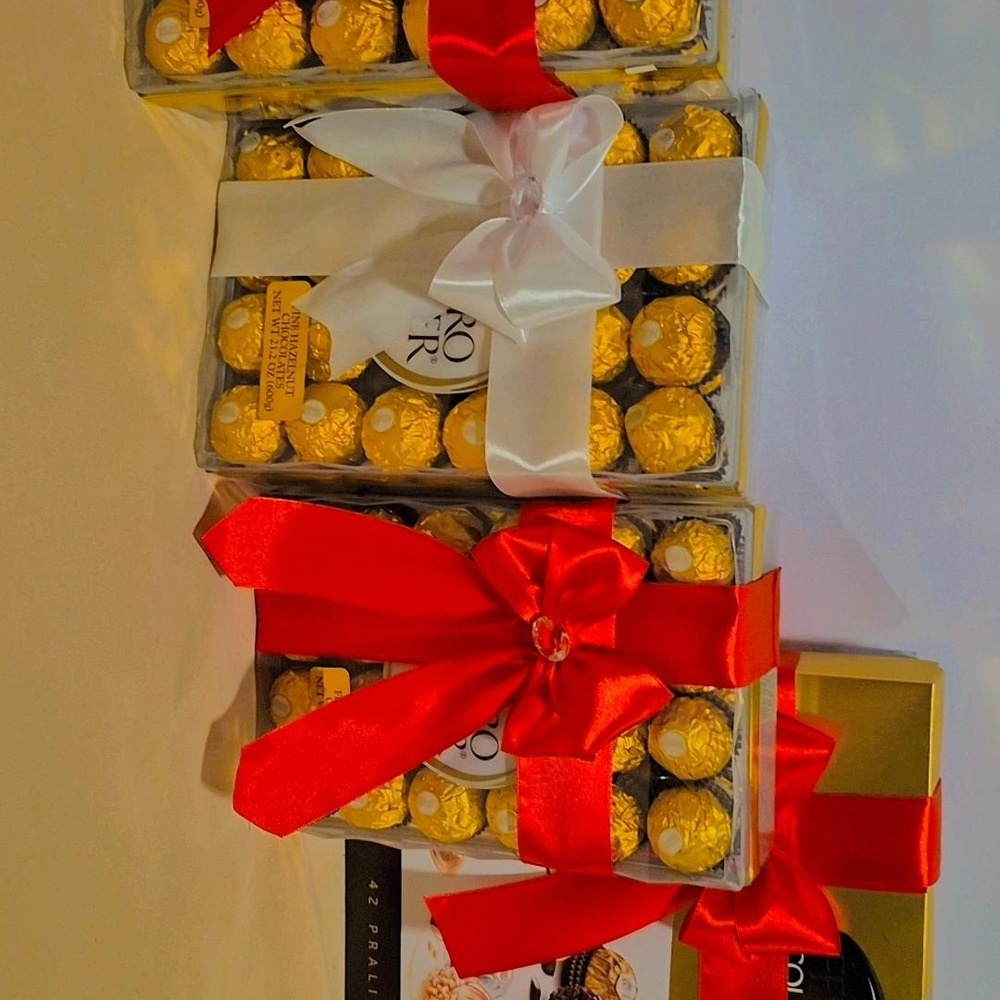 Ferrero Rocher Chocolate Gift Boxes with Red and White Ribbons
